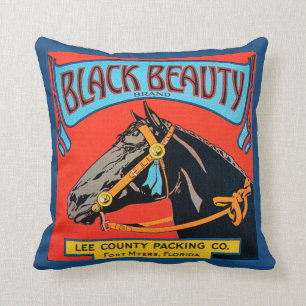 Black Beauty Pferd auf rotem Hintergrund Kissen