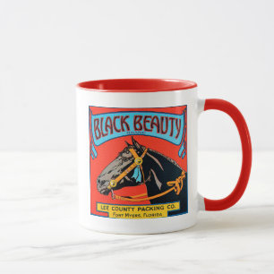 Black Beauty Pferd auf rotem Hintergrund Tasse