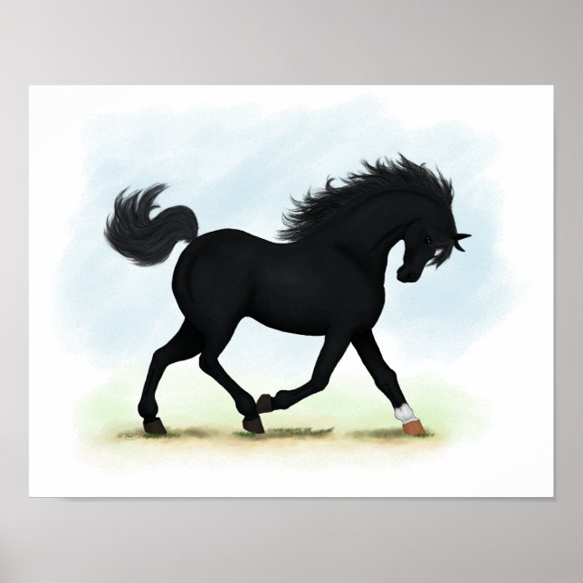 Black Beauty (Star & Sock) Trotting Horse Poster (Vorne)