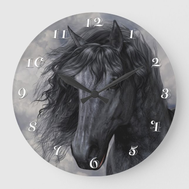 Black Beauty Wall Clock Große Wanduhr (Vorderseite)