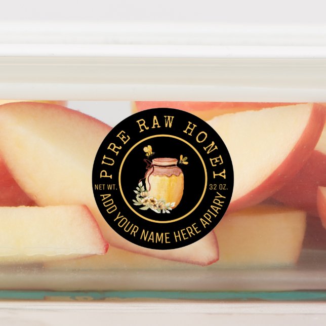 Black Bee Honey Label Metallic Gold Text  Etiketten (Befestigt)