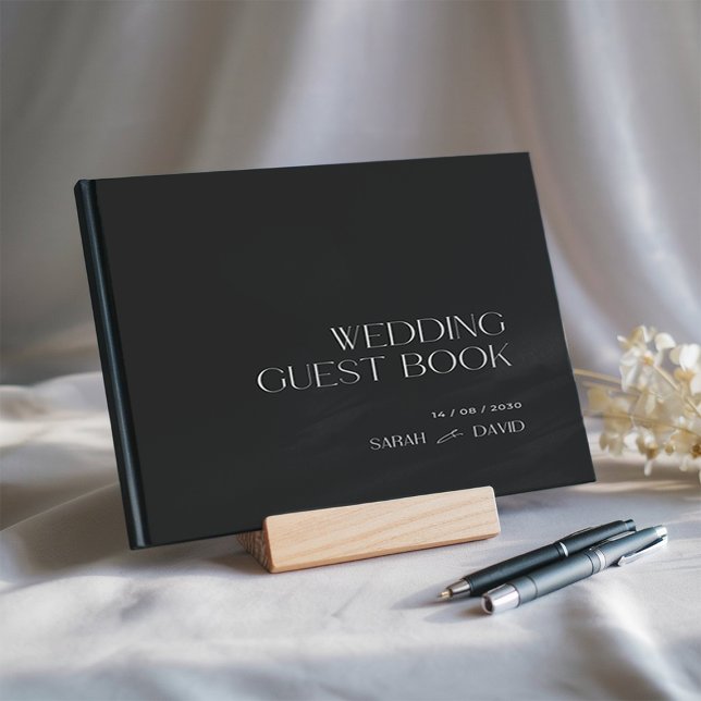 Black Beige Modern Elegante Wedding Foil Guestbook Gästebuch (Von Creator hochgeladen)