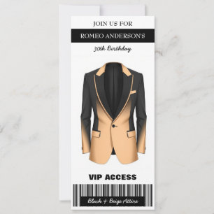 Black Beige Tuxedo Birthday Ticket Einladung