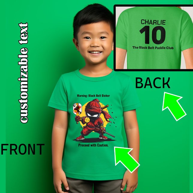 Black Belt Dinker T-Shirt (Funny Black Belt pickleball ninja with custom text on both sides)