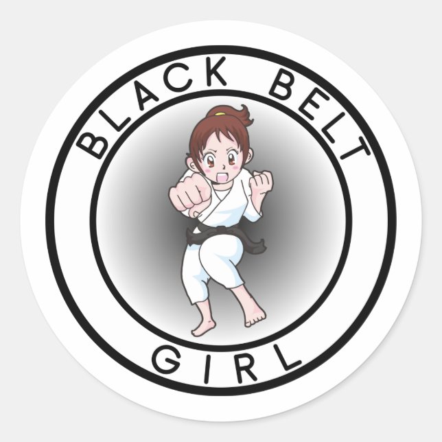 Black Belt Girl Runder Aufkleber (Vorderseite)