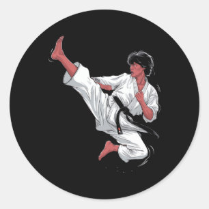 Black Belt Karate Fighter Runder Aufkleber