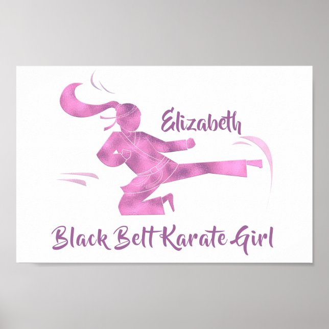 Black Belt Karate Girl Pink Lila Moderner Chic Poster (Vorne)