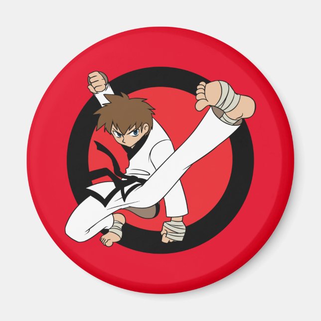 Black Belt Karate / Ninja Brünett Boy Magnet (Vorne)