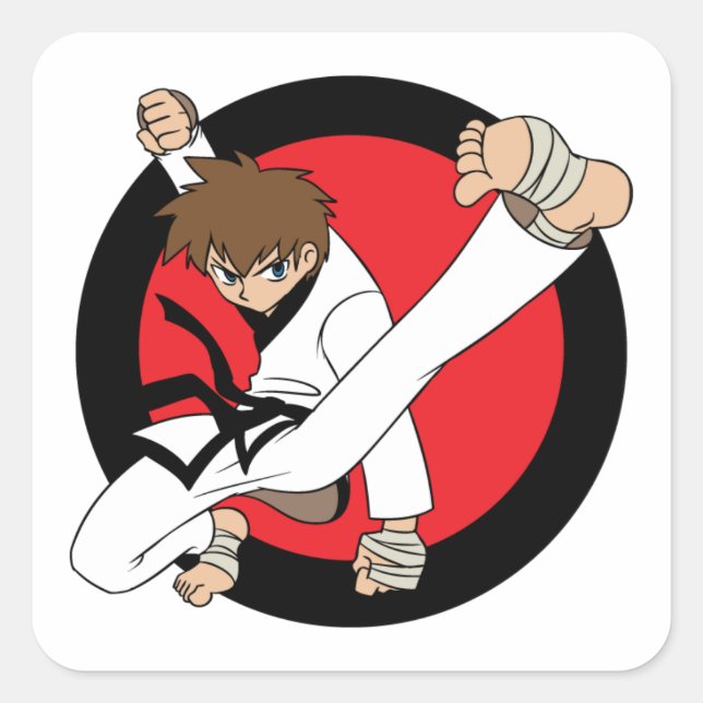 Black Belt Karate / Ninja Brünett Boy Sticker (Vorderseite)