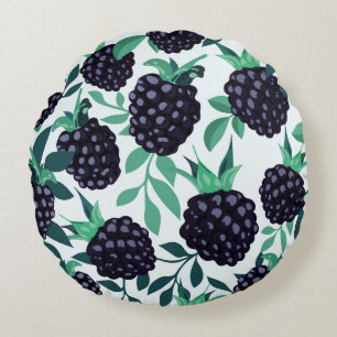Black Berry Tropical: Frucht nahtloses Muster Rundes Kissen