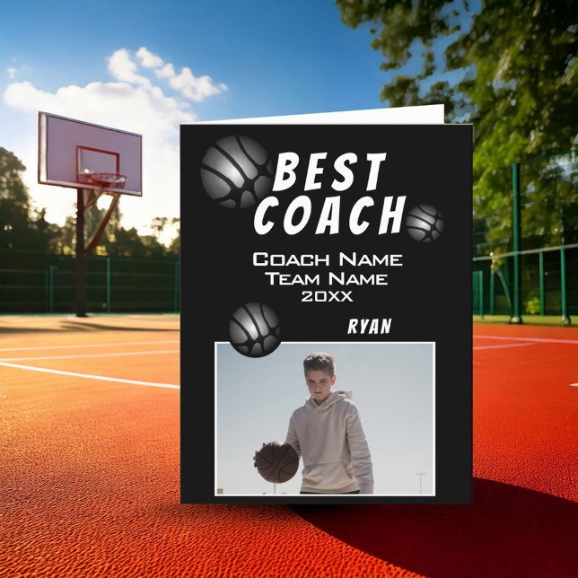 Black Best Coach Basketball Foto Dankeskarte (Von Creator hochgeladen)