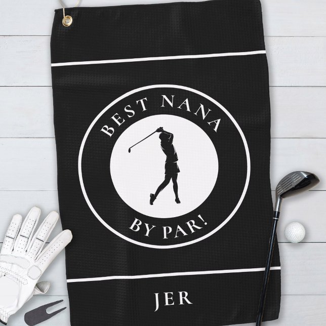 Black Best Oma Nana Golfer Monogram Sports Pro Golfhandtuch (Von Creator hochgeladen)