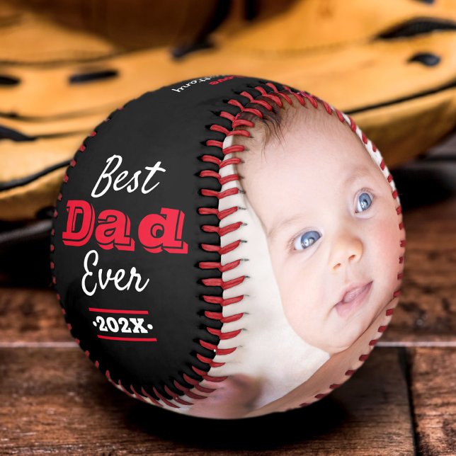 Black Best Vater Ever Bold Red Typografy Foto Cool Baseball (Von Creator hochgeladen)