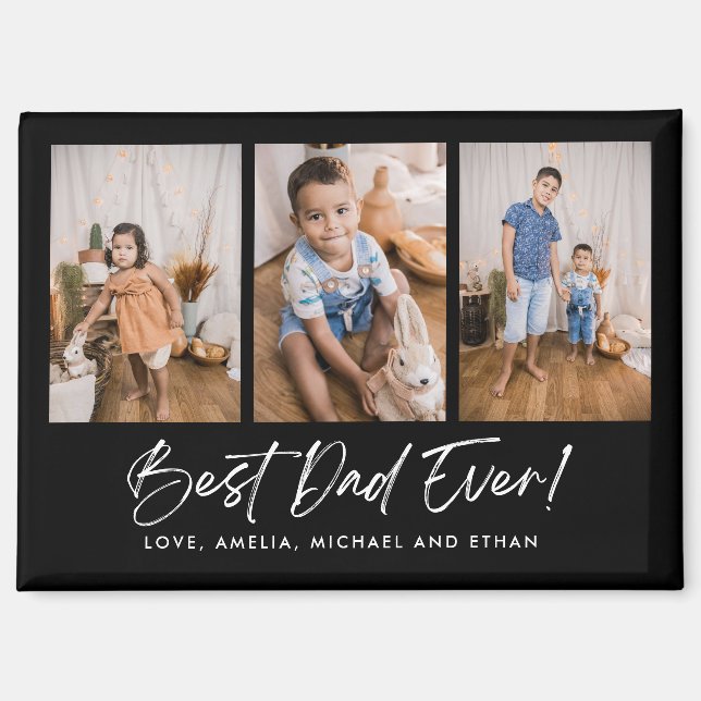 Black Best Vater je Drei-Foto-Magnet Magnet (Vorderseite)