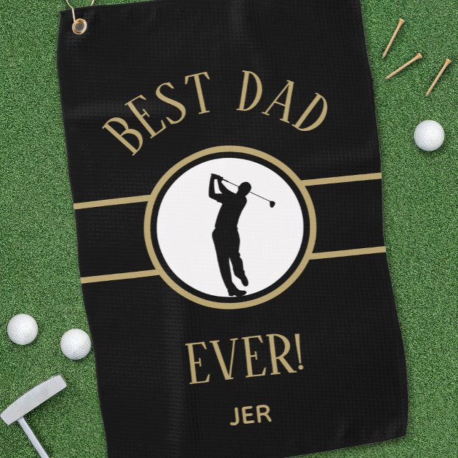 Black Best Vater je Golfer Sports Monogram Gold Golfhandtuch (Von Creator hochgeladen)