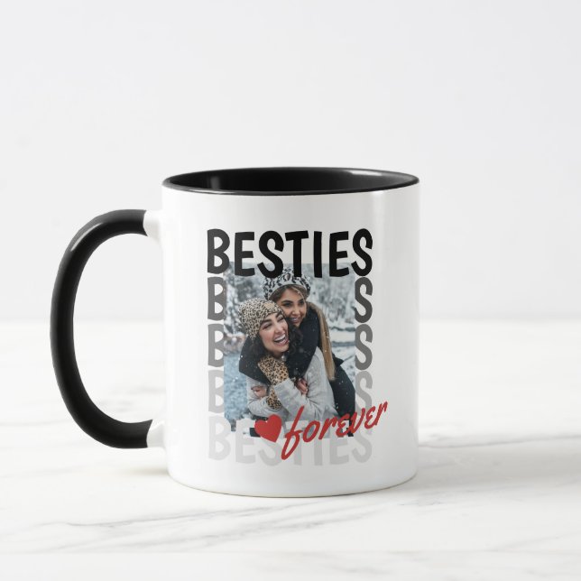 Black Besties Ombre Typografie Foto Overlap Tasse (Links)