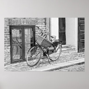 Black Bicycle with Big Basket, Kopenhagen, Dänemar Poster