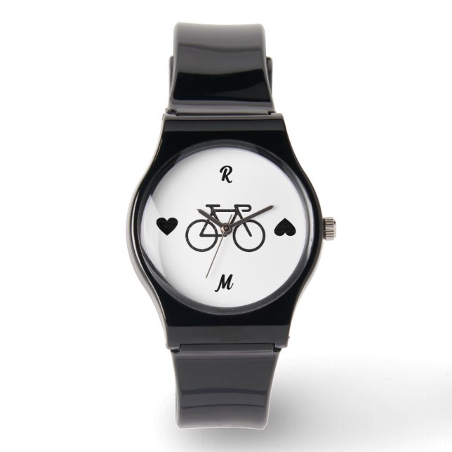 Black Bike Heart Silhouette Personalisierter Name Armbanduhr (Vorderseite)