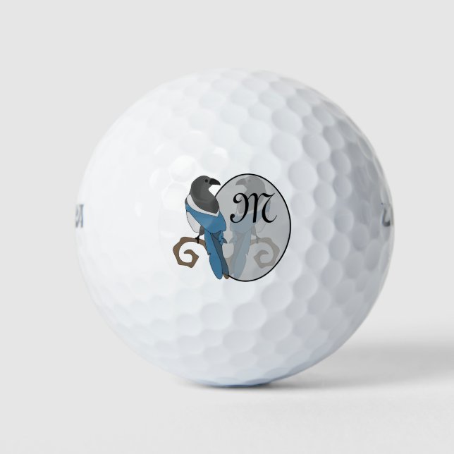 Black Billed Magpie Monogram Golfball (Vorderseite)