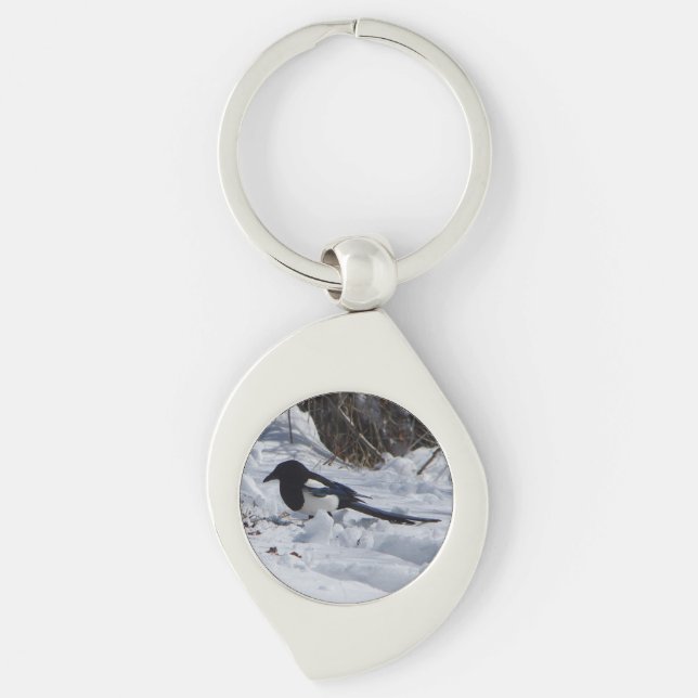 Black Billed Rocky Mountain Magpie Metall-Schlüsse Schlüsselanhänger (Vorderseite)