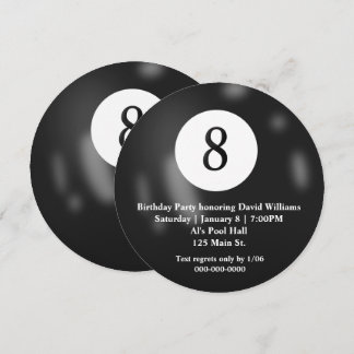 Black Billiard Aight Ball Geburtstagsparty Einladung