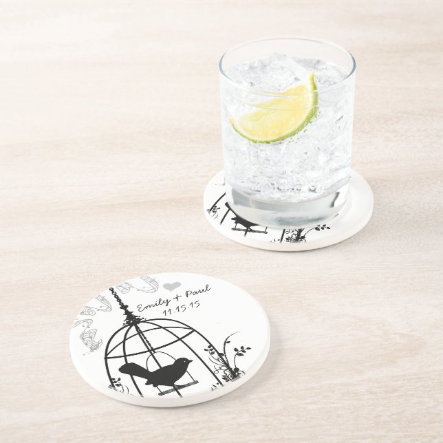 Black Bird Cage Vintag Love Bird Untersetzer (Seite)