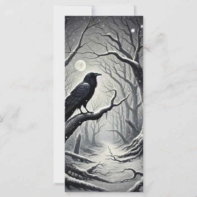 Black Bird Crow Dark Winter Night Weihnachtskarte (Vorderseite)