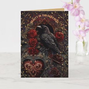 Black Bird Gothic Beauty in Dunkelheit Rote Rosen Karte