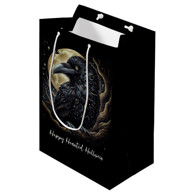 Black Bird Halloween Mittlere Geschenktüte (Vorderseite Schrägansicht)