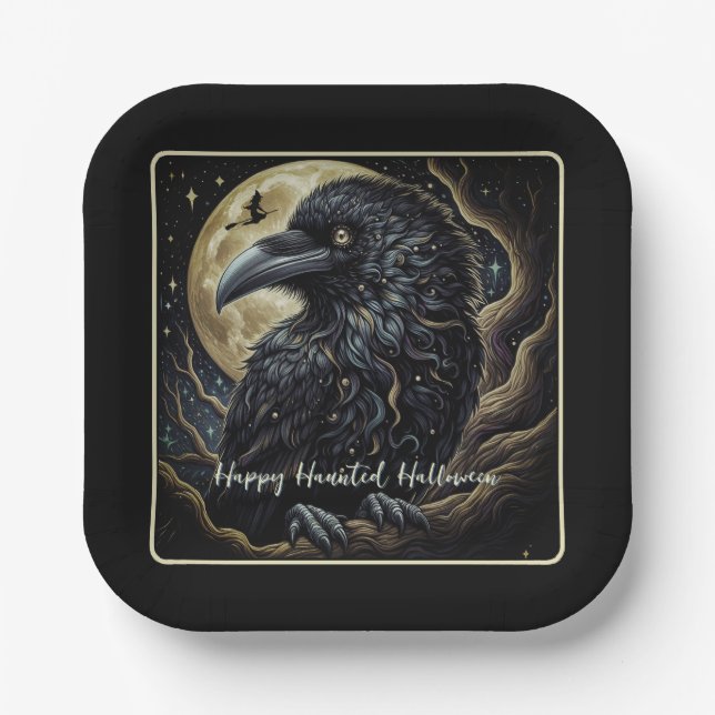 Black Bird Halloween Pappteller (Vorderseite)