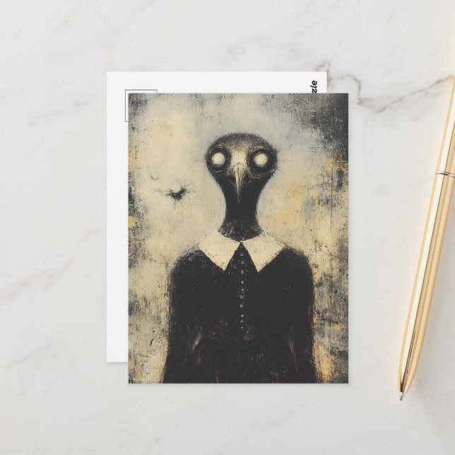 Black Bird in a Black Dress Horror Fantasy Postkarte (Vorderseite/Rückseite Beispiel)