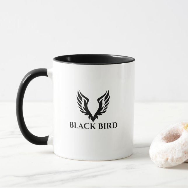 Black Bird Modern Typografy Tasse (Mit Donut)