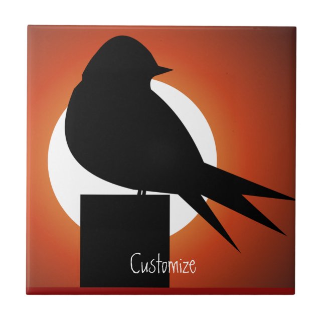 Black Bird Silhouette Sun Thunder_Cove Fliese (Vorderseite)