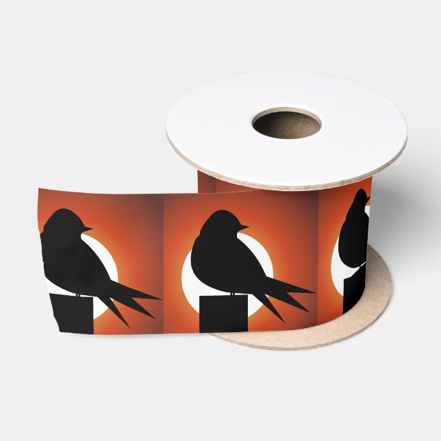 Black Bird Silhouette Sun Thunder_Cove Satinband (Spule)