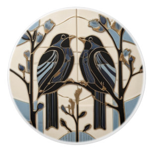 Black Birds Art Nouveau Bird Art Deco BlackBird Keramikknauf