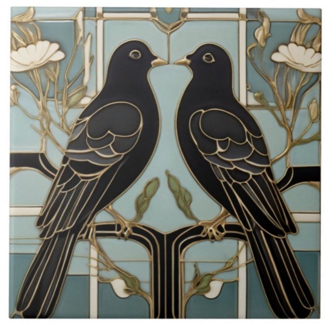 Black Birds Art Nouveau Bird Art Deco Tauben Fliese (Von Creator hochgeladen)
