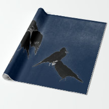 BLACK BIRDS IN BLUE JAPANESE INK PAINTING WRAPPING