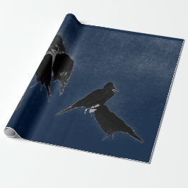 BLACK BIRDS IN BLUE JAPANESE INK PAINTING WRAPPING GESCHENKPAPIER