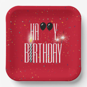 Black Birthday Balloons und Sparkler Pappteller