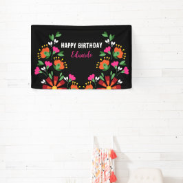 Black Birthday Blume Fiesta Mexikanische Stickerei Banner