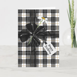 Black Birthday Bow auf Tartan Kariert Karte
