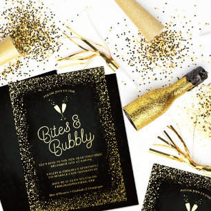 Black Bites & Bubbly Silvester Party Gold Folieneinladung