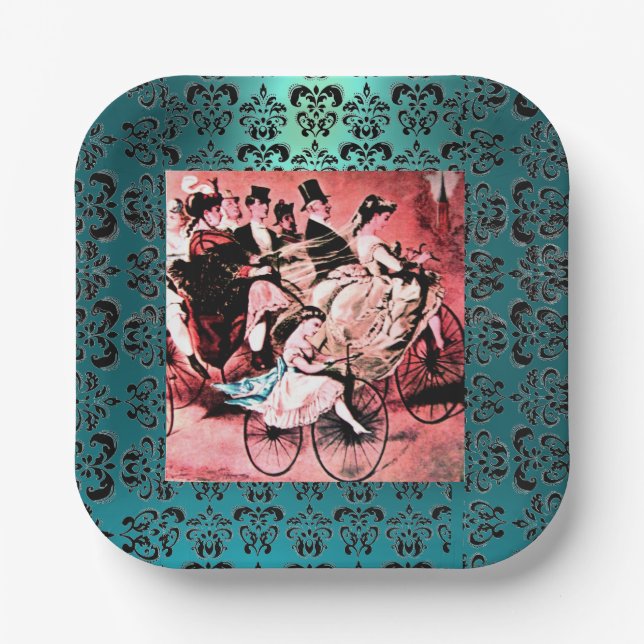 BLACK BLAUE RED BICYCLE WEDING PARTY PAPPTELLER (Vorderseite)