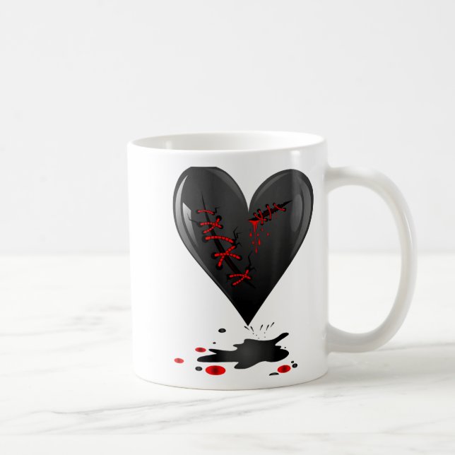 Black Bleeding Cut Open Broken Heart Goth Valentin Kaffeetasse (Rechts)