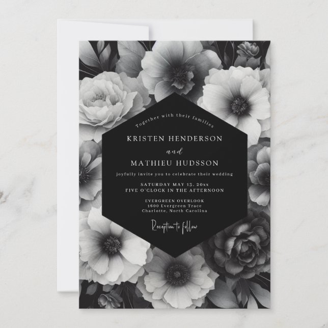 Black Bloom Opulent Wedding Einladung (Vorderseite)