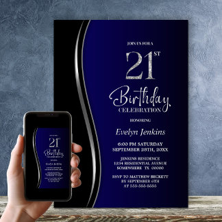 Black Blue 21. Geburtstag Party Einladung