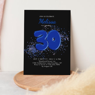Black Blue 30. Balloons Confetti Erwachsene Geburt Einladung