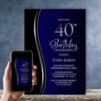 Black Blue 40. Geburtstag Party Einladung