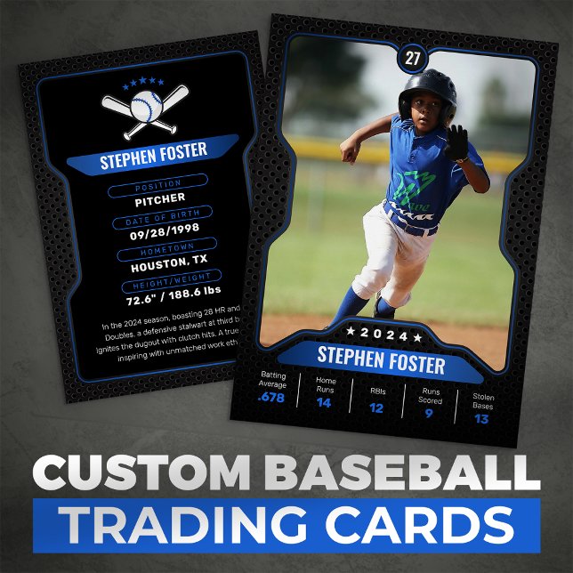 Black & Blue Baseball Trading Card mit Status Telefonnummerkarte (Von Creator hochgeladen)