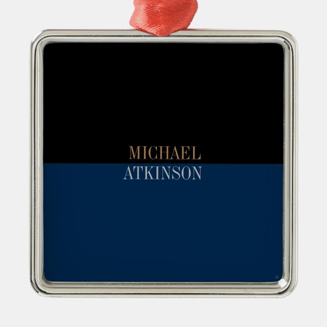 Black Blue Bold Text Trendy Stilvoll Ihr Name Ornament Aus Metall (Vorne)